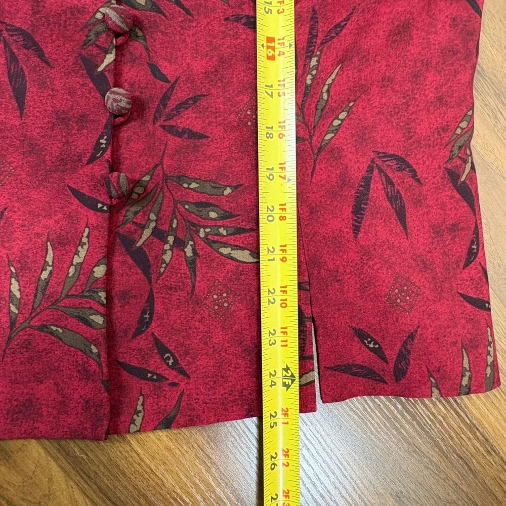 Kasper ASL Skirt Suit Women 12 Red Leaf Print Vintage 90s Rayon Whimsigoth Chic
